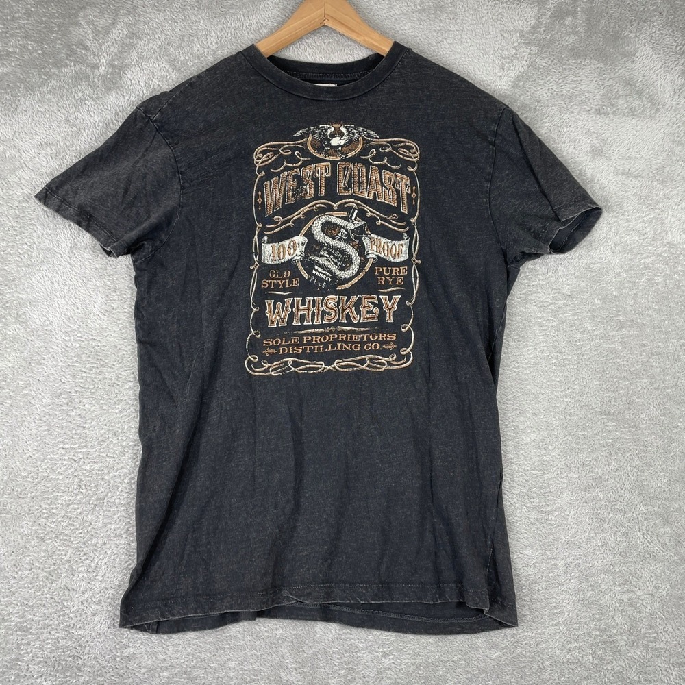 Urban Nation West Coast Whiskey Shirt Mens Medium Black Graphic Distillery Tee